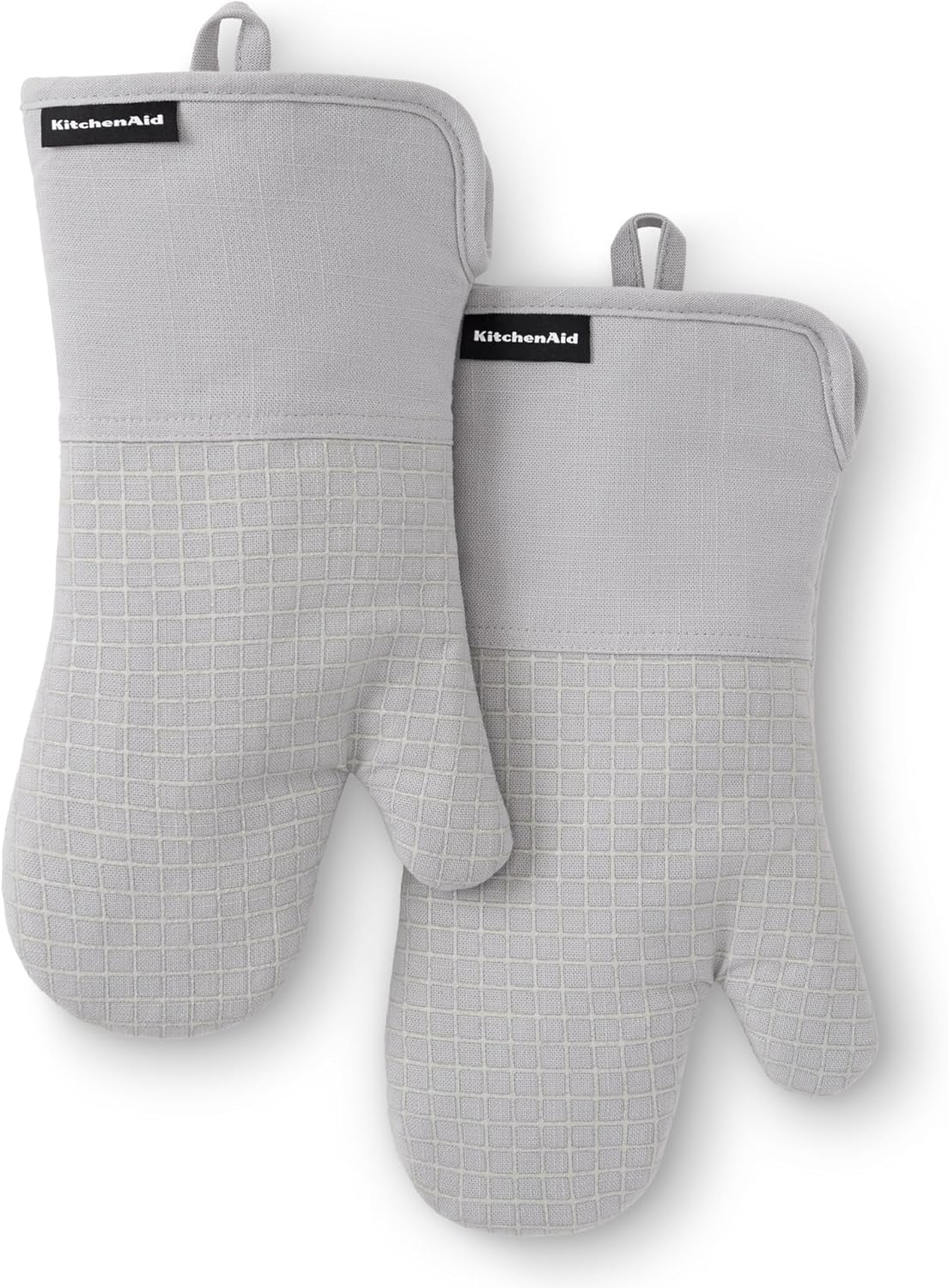 KitchenAid Gourmet Series Oven Mitts - Heat Resistant Up to 600°F | Soft Silicone Grip, Matte Grey, 2-Pack Set