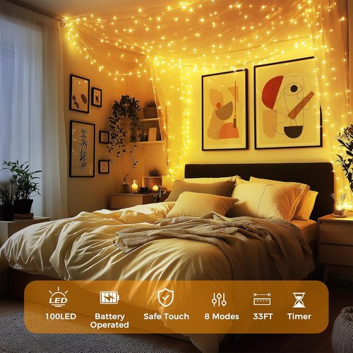 Fairy Lights | 33Ft Battery Operated 100 LED Twinkle Lights with Remote & Timer - Waterproof for DIY Decor