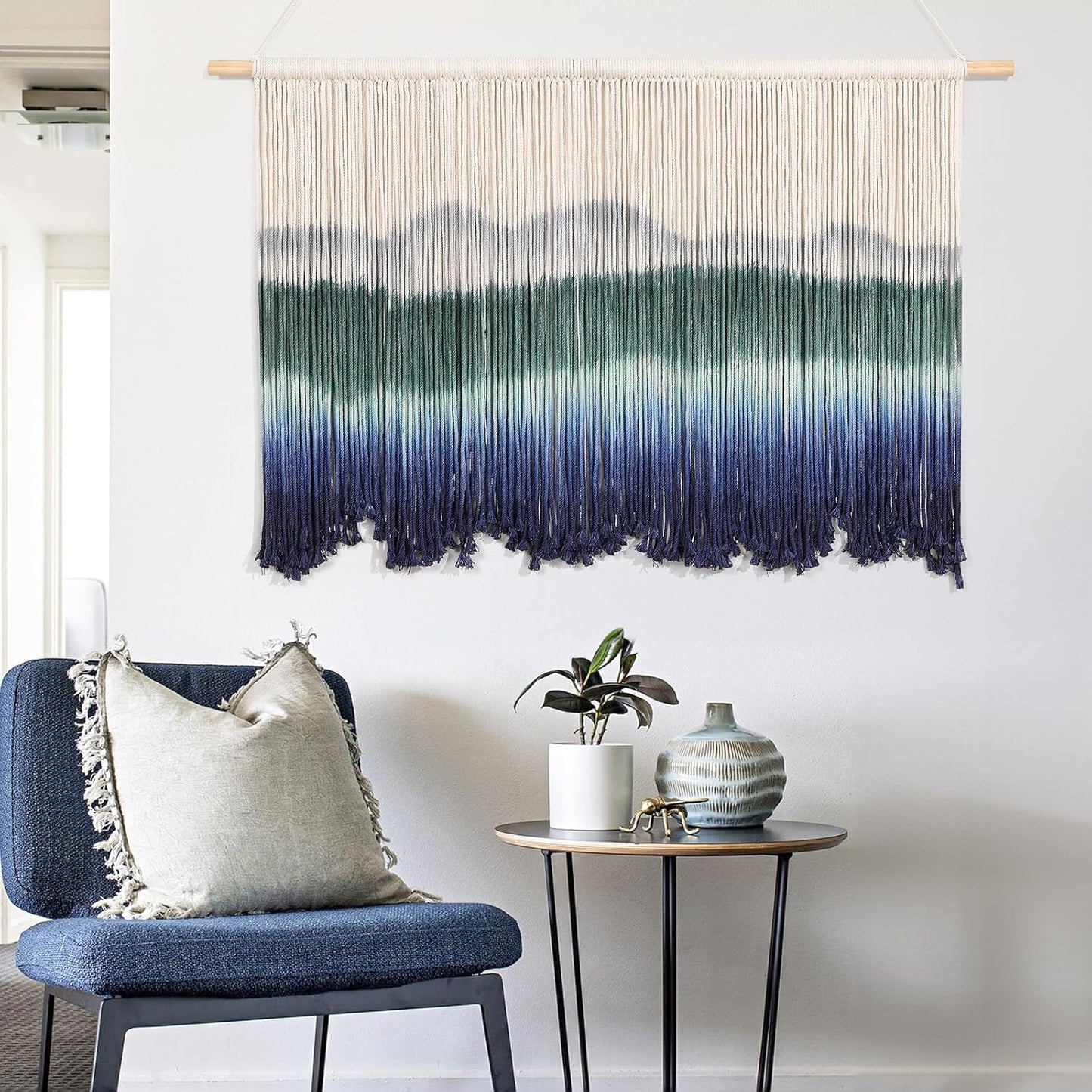 Osunnus Boho Dip Dye Macrame Wall Hanging Large Tie Dye Mountain Tapestry Handmade Ombre Woven Wall Art Decor for Living Room Bedroom 43" W x 28" L
