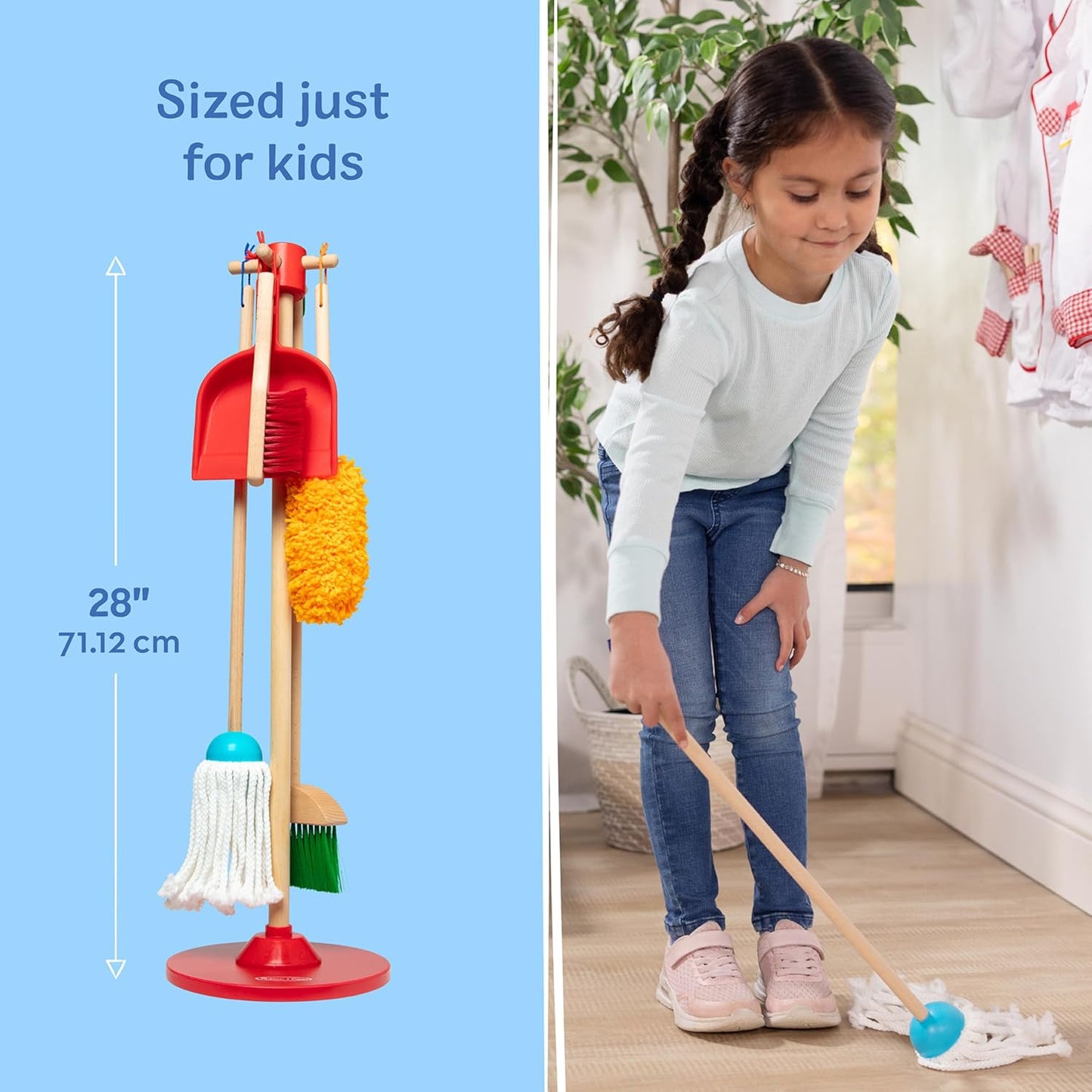 Melissa & Doug Toddler Cleaning Set - 6-Pc. Dust Sweep Mop with Broom & Accessories for Ages 3+