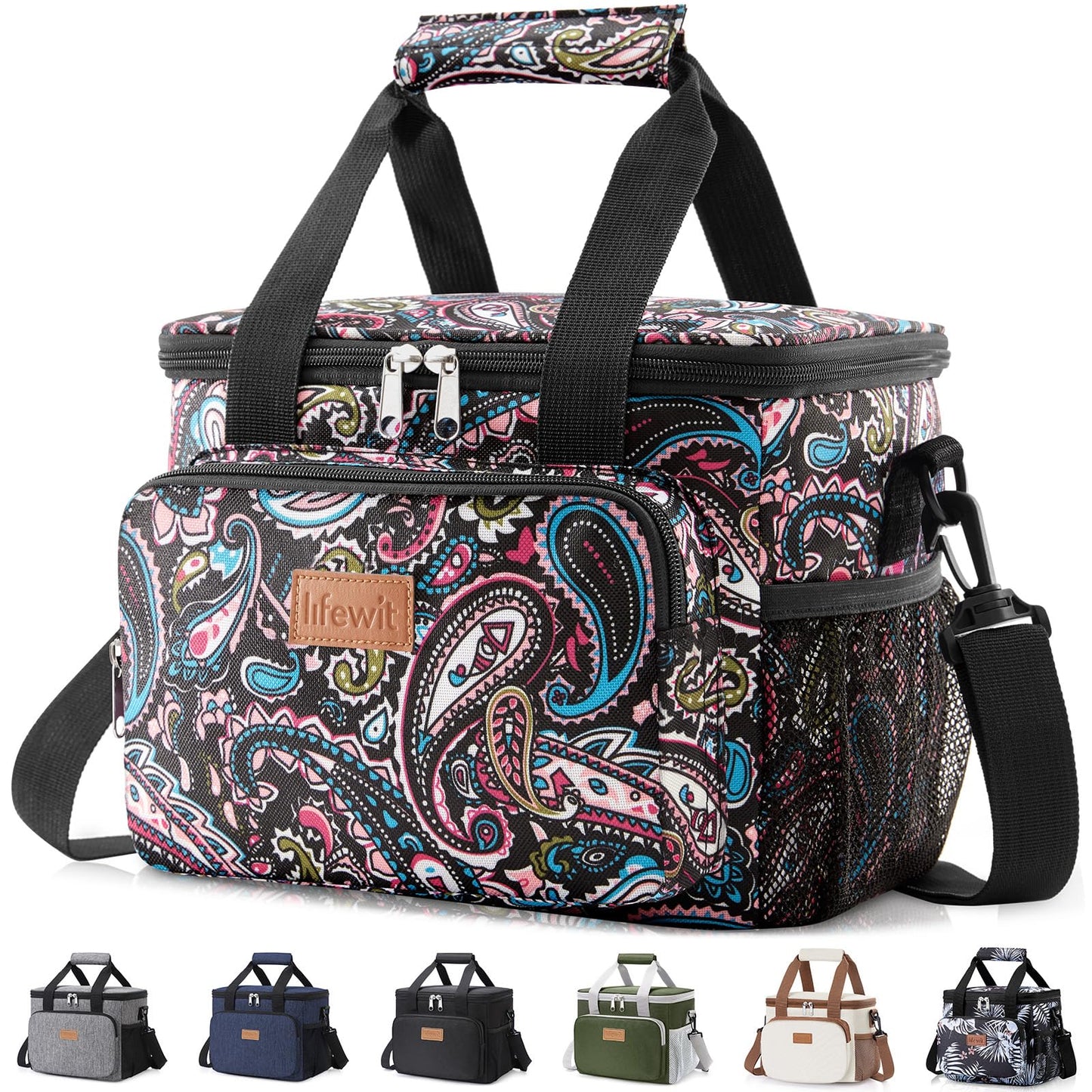 Lifewit Medium Lunch Bag, Insulated Lunch Box, Soft Cooler Cooling Tote for Adult Men Women, Paisley 12-Can (9L)