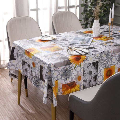 Heavy Duty Vinyl Tablecloth with Flannel Backing Waterproof Oil-Proof Plastic Table Cloth Stain-Resistant Wipeable Rectangle or Square Table Cover for Indoor and Outdoor ( Sunflower, 60X84 Inch)