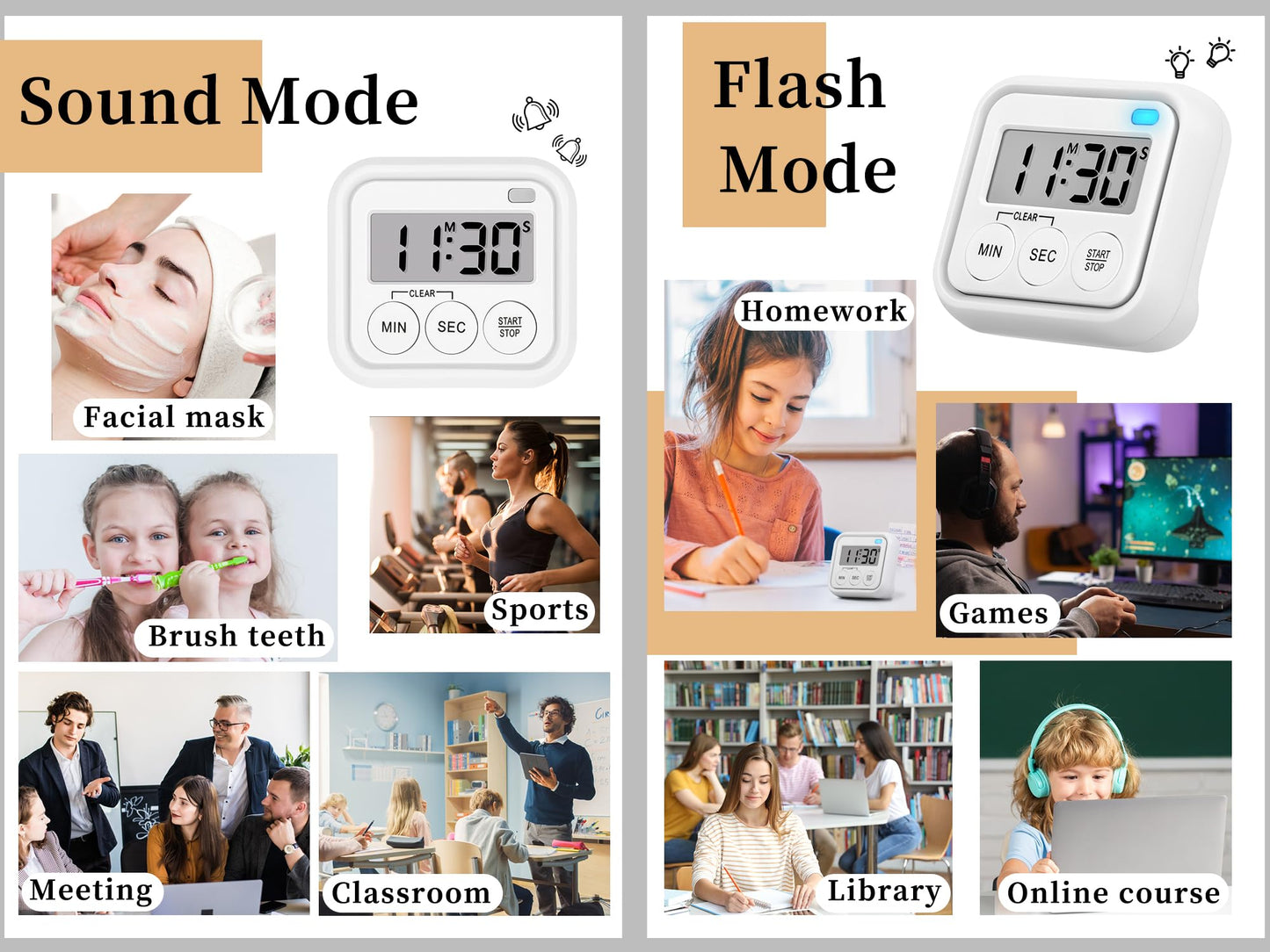 Timer, Kitchen Timers for Cooking Classroom Timer for Kids Teachers Digital Magnetic Timers 2 Pack, White