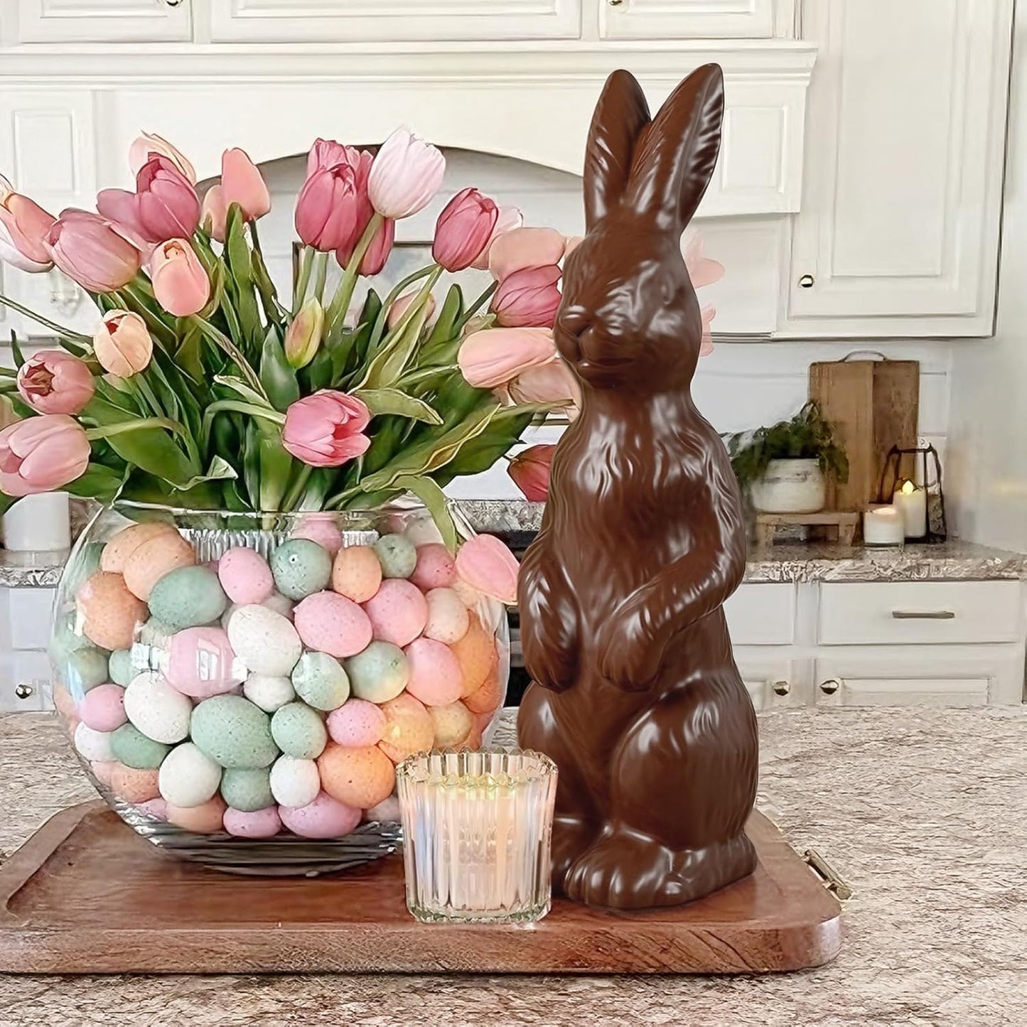 Zesua Easter Bunny Figurine - 14.5" Standing Ceramic Decor for Home & Yard - Perfect Spring Decoration