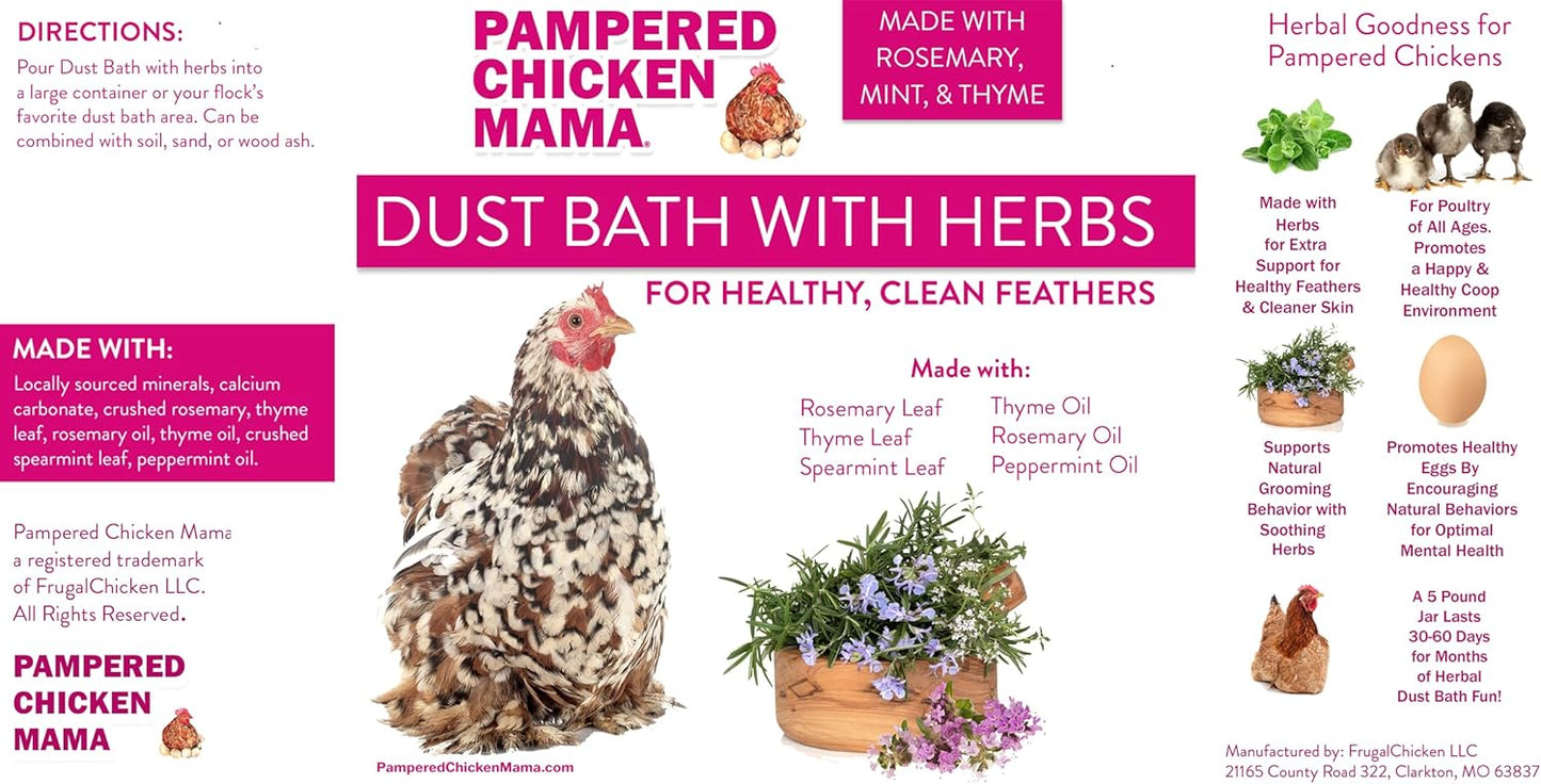 Pampered Chicken Mama Herbal Dust Bath for Clean Feathers - Natural Poultry Supplies (8 lbs)