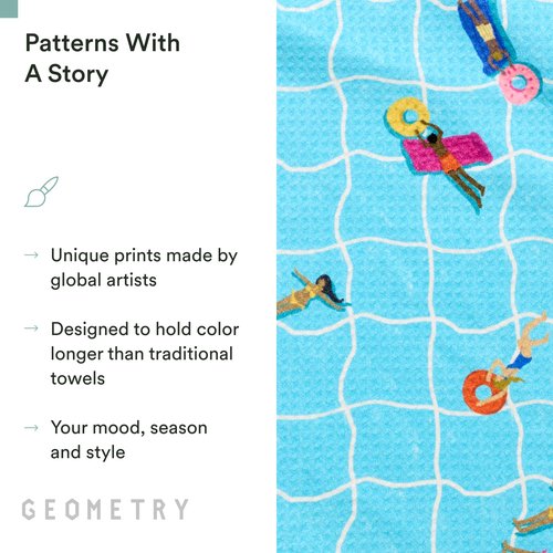 GEOMETRY Tea Towels – Spring & Summer Collection – Quick-Dry, Ultra-Absorbent, Reusable Microfiber Kitchen Towels for Drying & Cleaning - At The Pool - 1 Pack