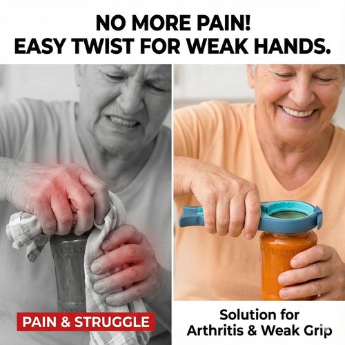 Jar Opener Bottle Opener and Can Opener for Weak hands - Seniors with Arthritis and Anyone with Low Strength - Mutil Jar Opener Get Lids Off Easily - Blue and Grey