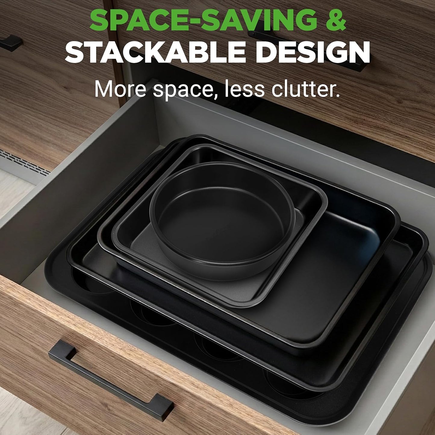 NutriChef Non-Stick Baking Pan Set - Stackable Carbon Steel Bakeware with Cookie Sheet, Muffin & Loaf Pan, Easy Release & Dishwasher Safe