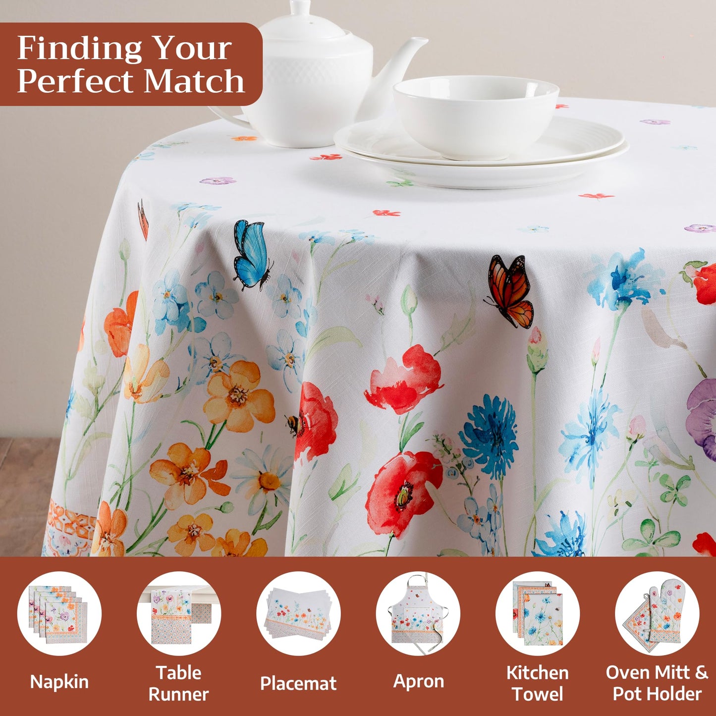 Maison d' Hermine Table Cloth Round Table 100% Cotton 69 Round Inches Tablecloth Reusable Decorative for Dining Kitchen Room Farmhouse Home Gifts for Mothers Day Spring Summer - Summer Whisper