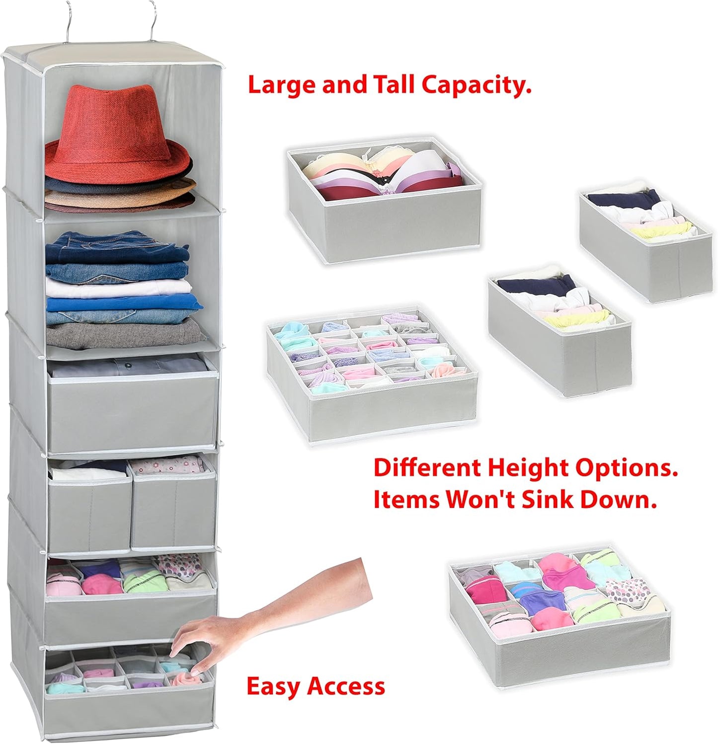 Simple Houseware 6-Shelf Closet Organizer - Gray Hanging Storage with 5 Drawers
