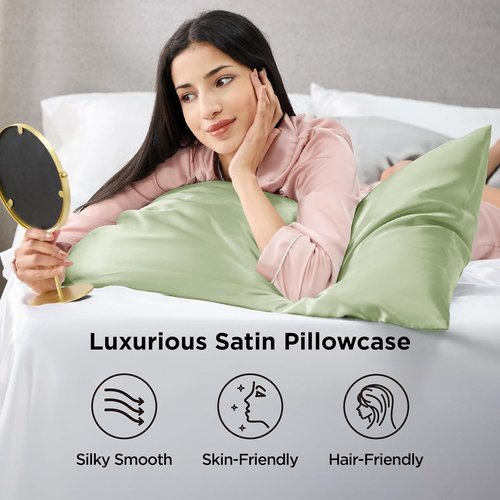 Bedsure Satin Pillowcase - Luxurious Silk-Like Comfort | Standard Size 20x26 Inches, Sage Green, 2-Pack