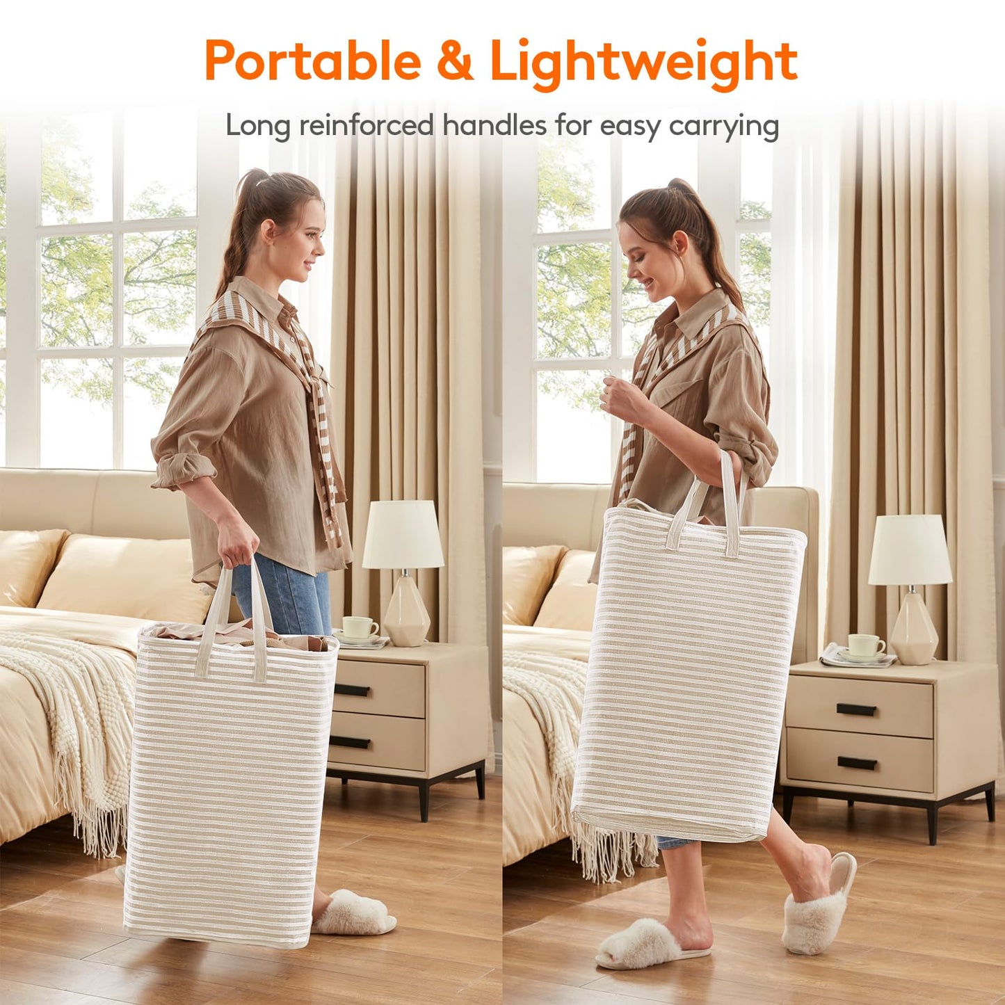 Lifewit 3 Pack Laundry Basket 80L Each, Collapsible Clothes Hamper with Reinforced Handles, Freestanding Waterproof Design for Bedroom and Laundry Room, Beige 240L Total