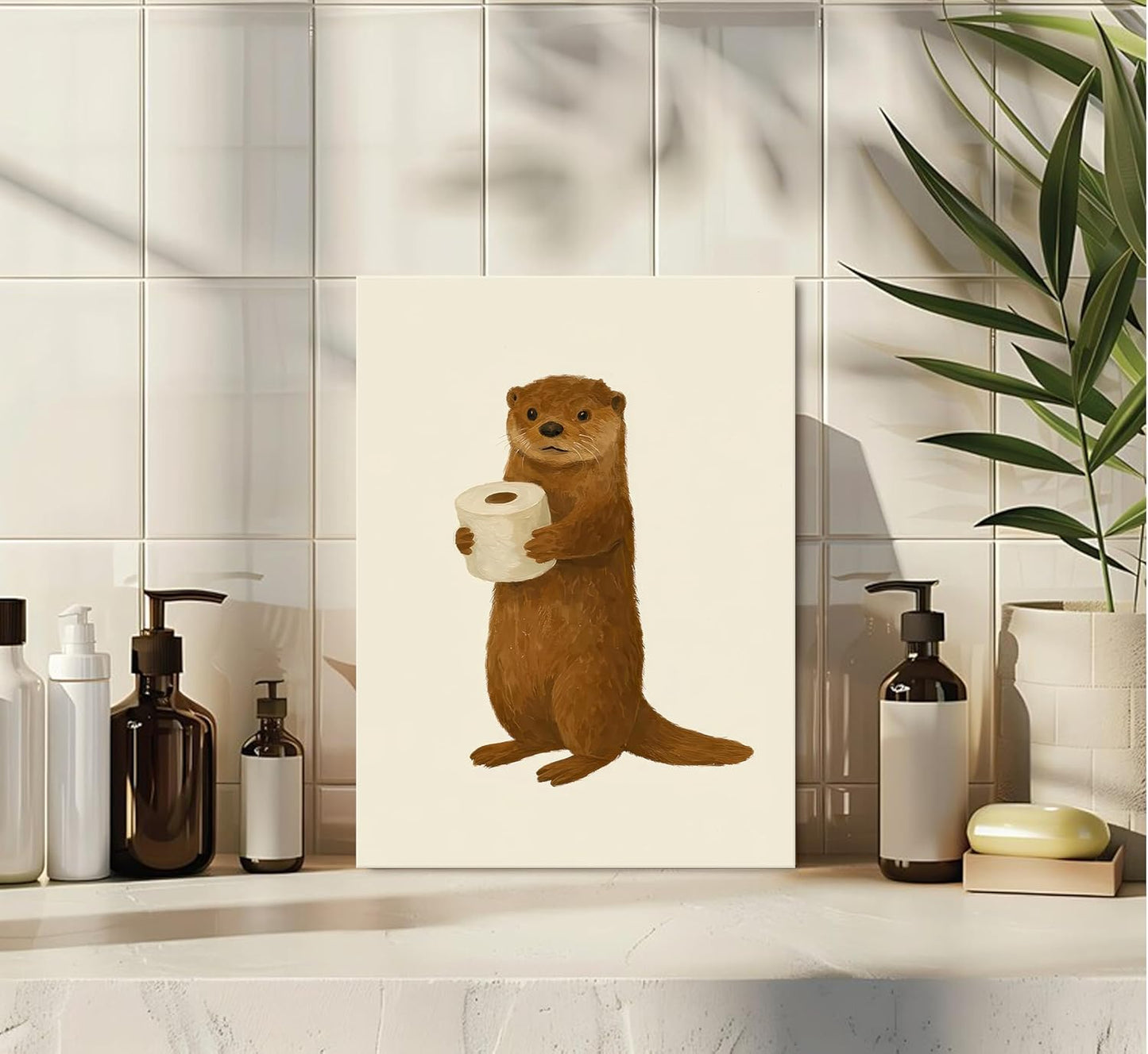 Lulsaxi Funny Otter Toilet Paper Canvas Wall Art - Cute Bathroom Decor Poster Print | Modern Humor