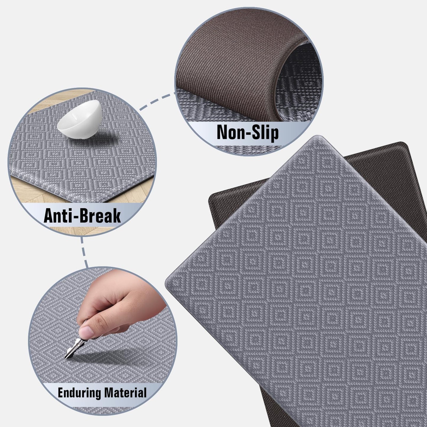 Mattitude Kitchen Mat 2PCS Kitchen Rugs Cushioned Anti-Fatigue Rug Waterproof Standing Desk Mat Kitchen Mats for Floor Kitchen Rug Set for Kitchen, Sink, Office 17.3"×30"+17.3"×47"-0.47inch Light Grey