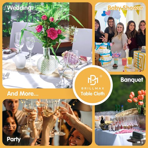 BRILLMAX 8 Pack White Tablecloths 70 x 120 Inch for 6ft & 8ft Rectangle Tables - 150 GSM Polyester Fabric, Universal Fit, Water, Stain & Wrinkle Resistant Cloth Cover for Wedding Reception Banquet