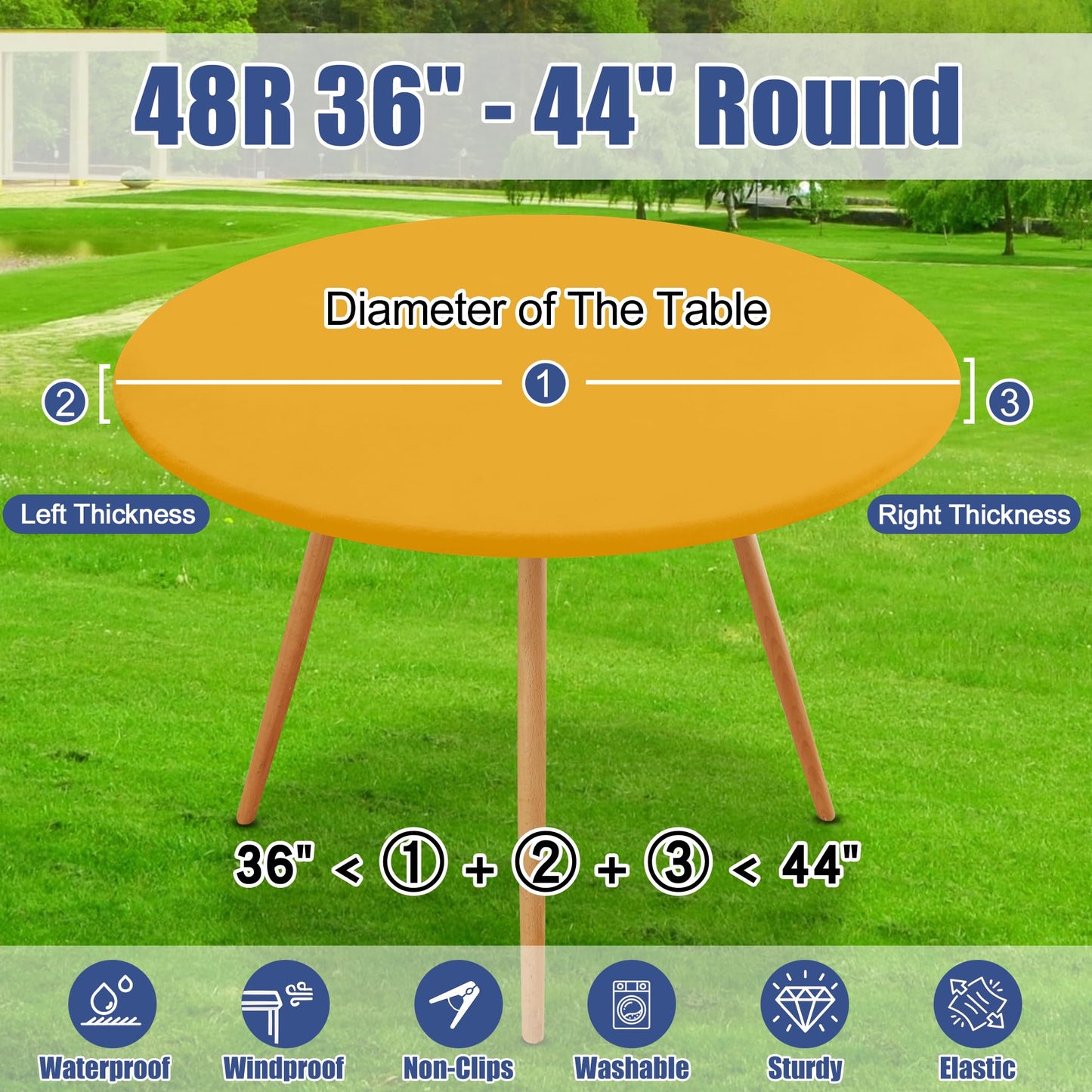 Moosfor Round Spandex Tablecloth, Elastic Fitted Waterproof Tablecloths for 36"-44" Tables, Stretch Washable Picnic Table Cover for Camping, Dining, Indoor and Outdoor, Mustard Yellow