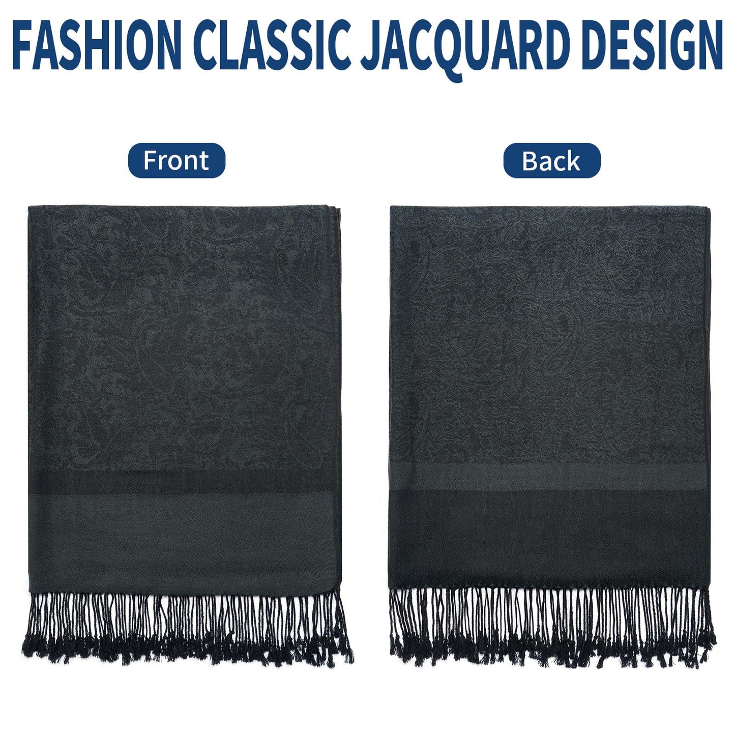 QIUTIMIY Paisley Pashmina Shawl Wrap Women Reversible Vintage Jacquard Pashmina Rave Scarf with Fringe for Evening, Wedding(Flower3-Black)