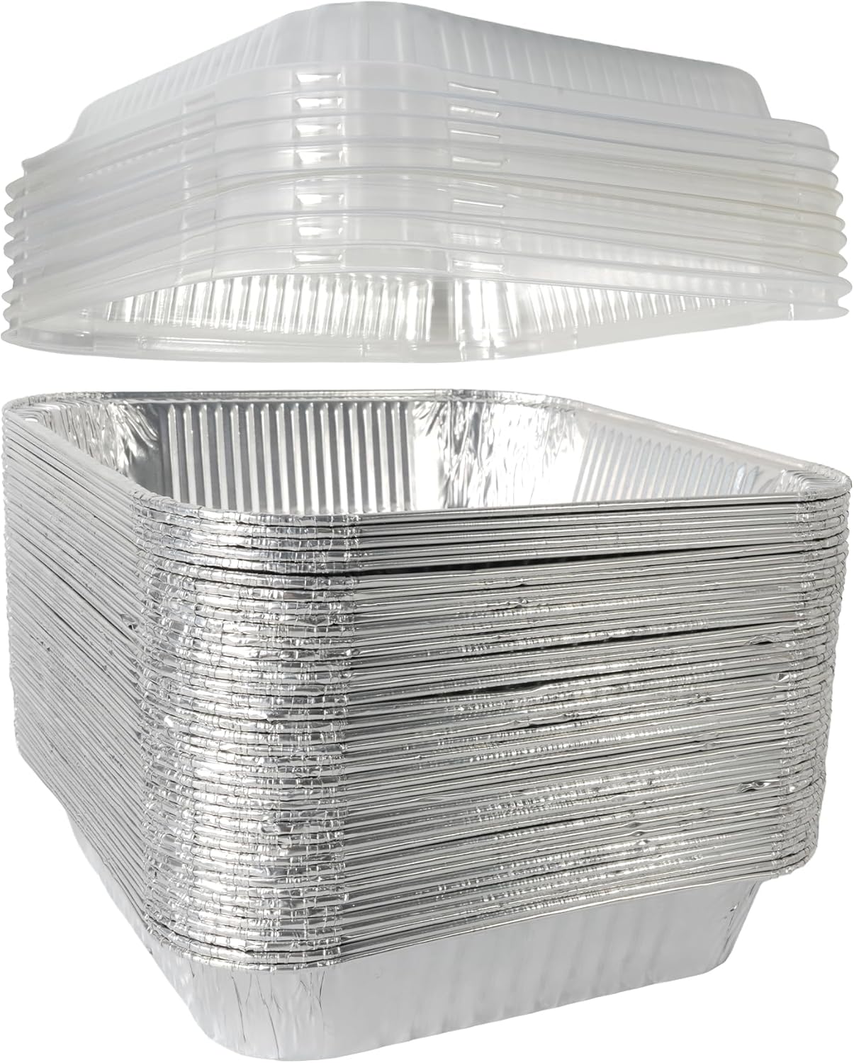 Primo Lines Aluminum Foil Disposable Pans - 40 Pack, 8" x 8", Oven-Safe & Leak-Proof Trays for Catering, Meal Prep & Baking