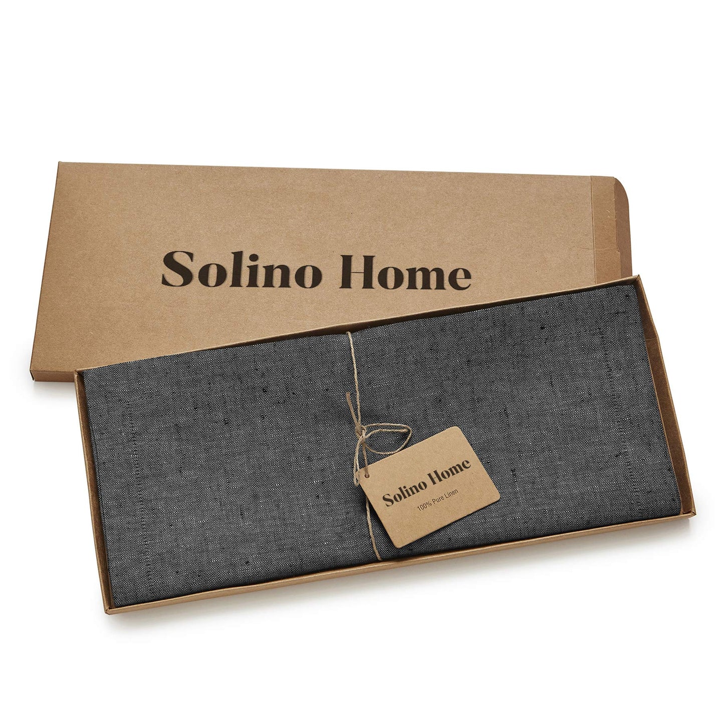 Solino Home Linen Table Runner 72 Inches Long - Athena, 100% Pure Linen Charcoal Grey Dining Table Runner 14 x 72 Inch - Handcrafted and Machine Washable