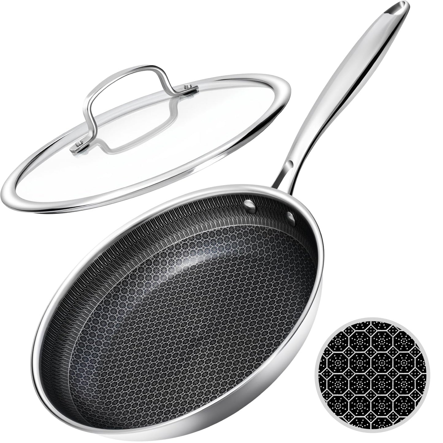 USELUCK Nonstick Frying Pans with Lid,8-Inch Non stick Skillet with Honeycomb Surface,Dishwasher-Friendly,Oven-Safe,PFAS-Free,Compatible with All Cooktops.