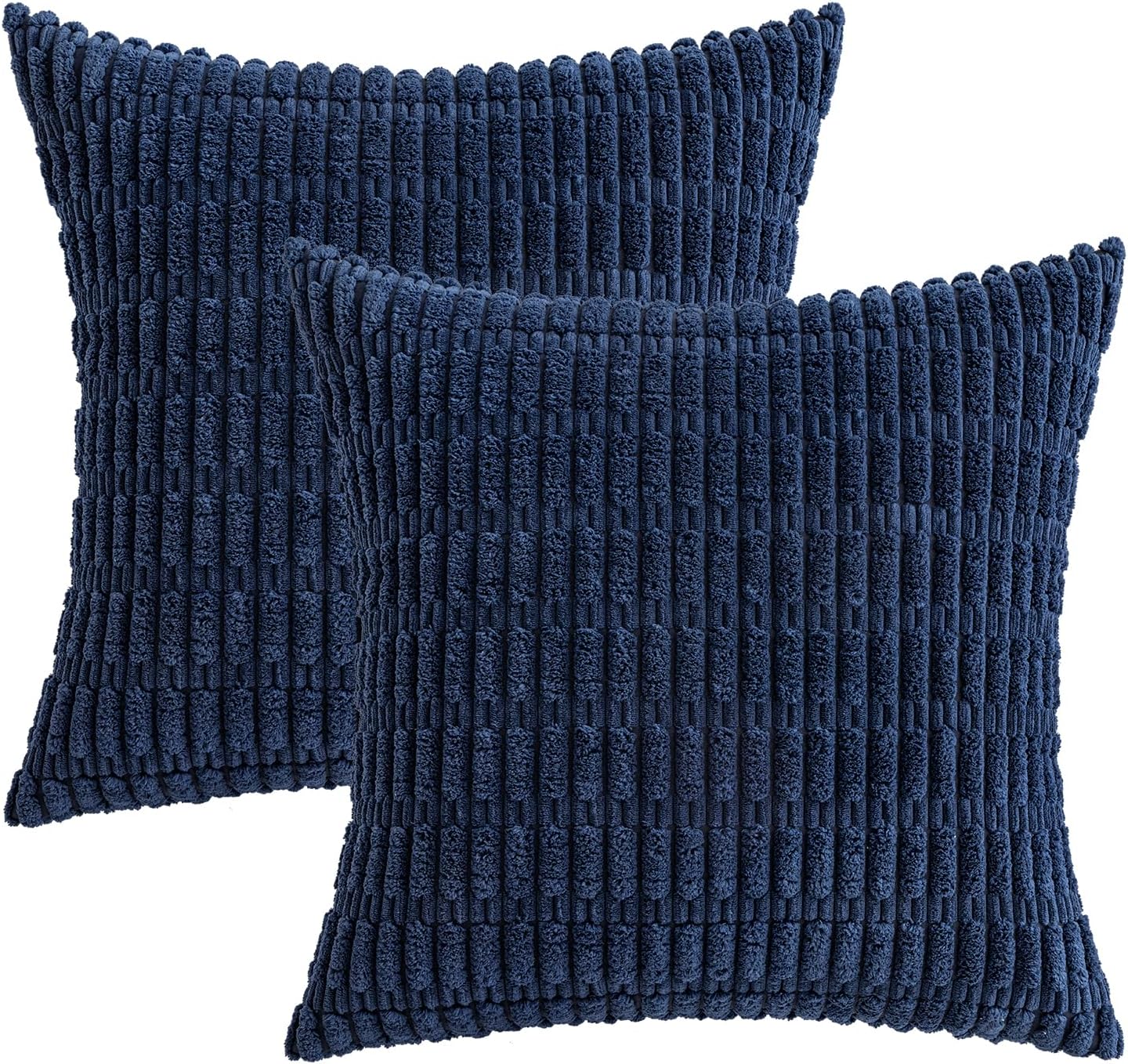 MIULEE Euro Sham Pillow Covers - Soft Corduroy Boho Striped Design | 24x24 Inch Dark Blue for Modern Farmhouse Decor