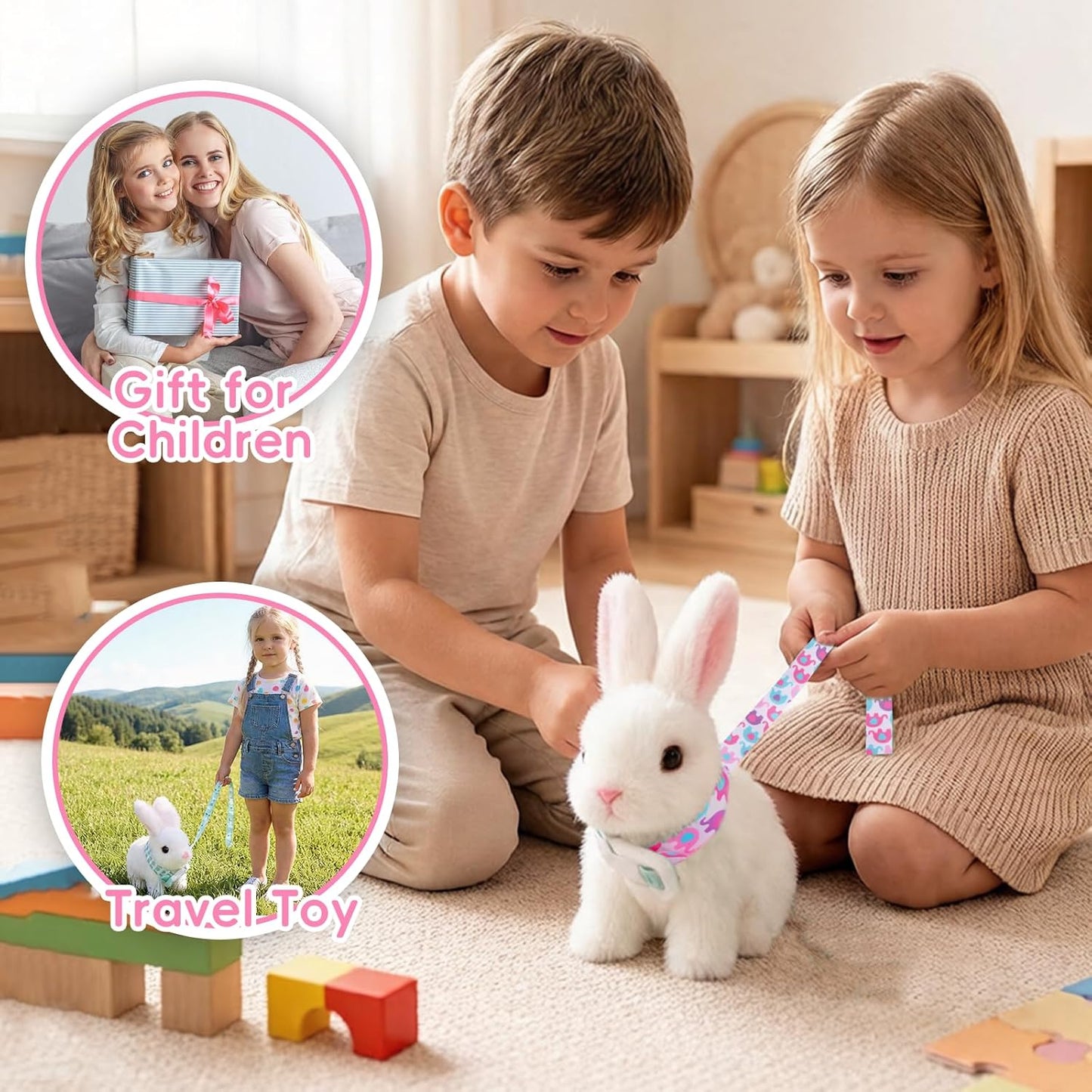 Skiennix Hopping Bunny Plush Toy - Interactive Electronic Pet with Sounds & Movements | Pink for Toddlers' Birthdays & Easter