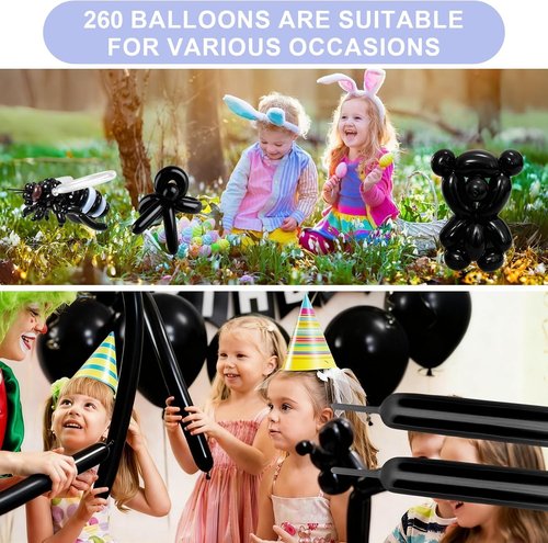 260 Premium Black Latex Balloons - Long Skinny Twisting Balloons for Weddings & Birthdays