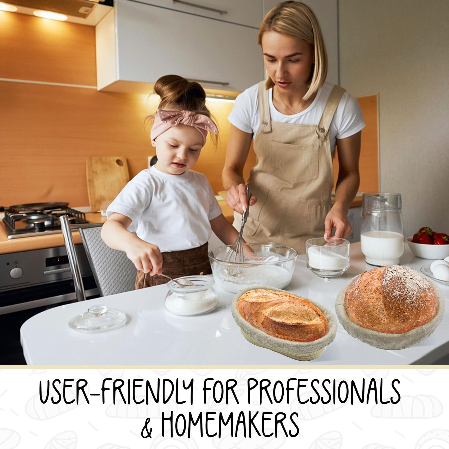 Sourdough Bread Baking Kit Full (15 Piece), Includes 34oz Sourdough Starter Jar, 2 Natural Rattan Proofing Baskets, Pastry Mat, Bread Sling, Dough Whisk, Scrapers, Lame, Perfect Tools for Bakers