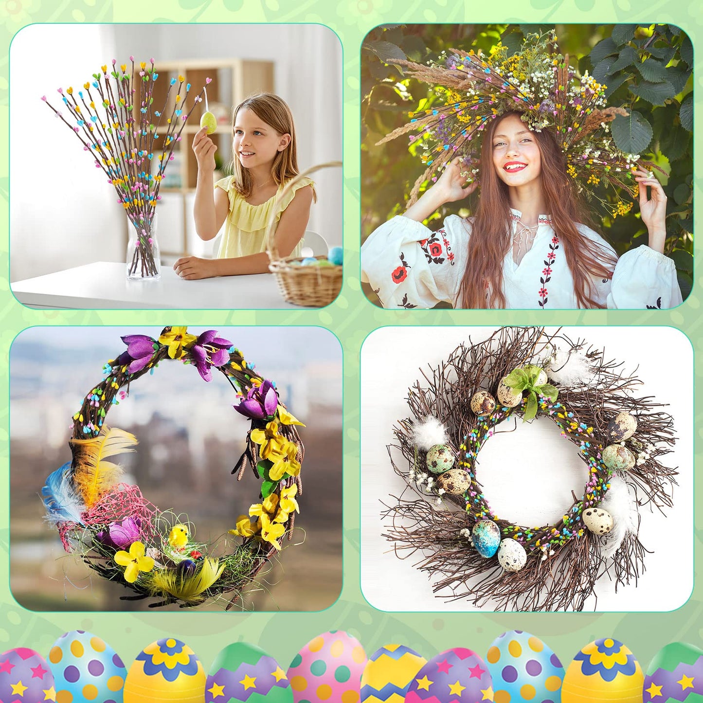 Juinte 10 Packs Easter Berry Garland Artificial Sprays Wire Spring Pip Berry Decorative Garland Picks Floral Pip Picks Stems for Easter Crafts Floral Arrangement Wreath Making