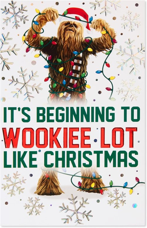American Greetings Star Wars Christmas Card - Chewbacca Design with Snowflakes | Festive Holiday Greeting