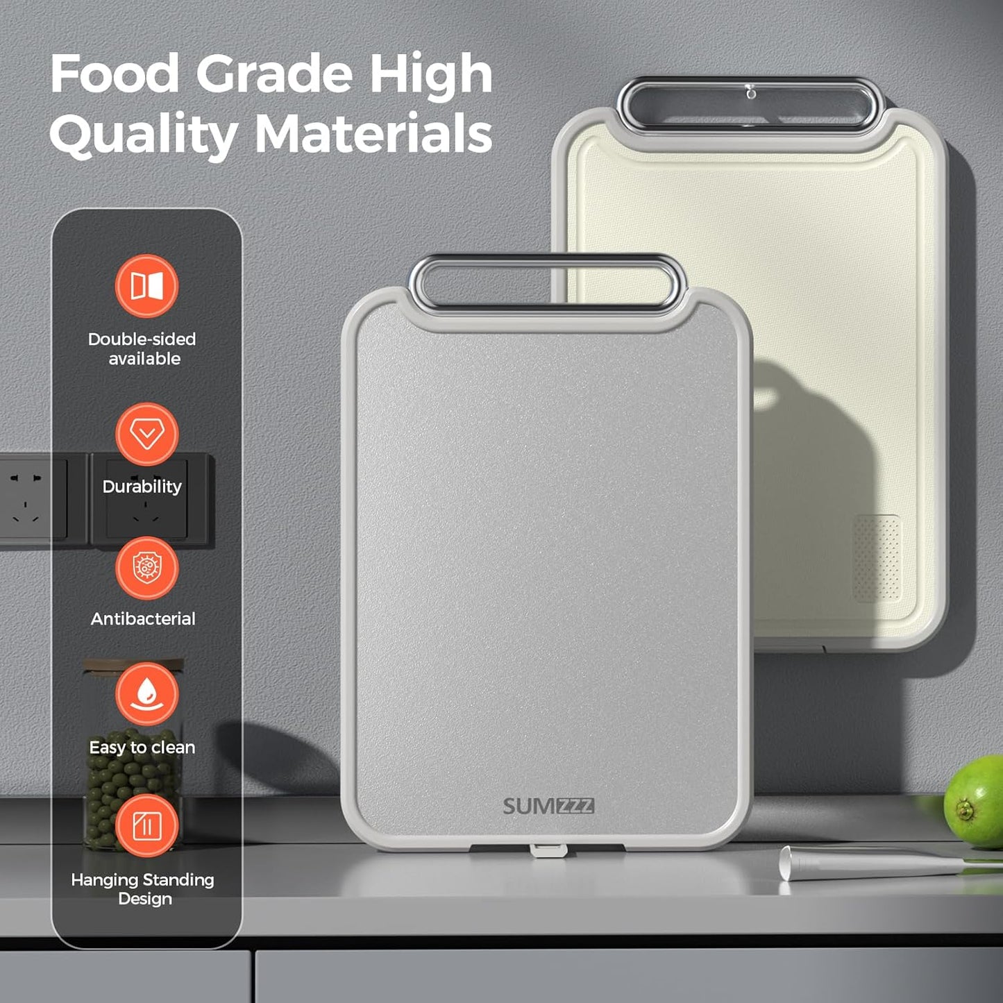 Sumzzz Stainless Steel Cutting Board - 2-in-1 Double-Sided Chopping Board, Large 16”×11”, Dishwasher Safe