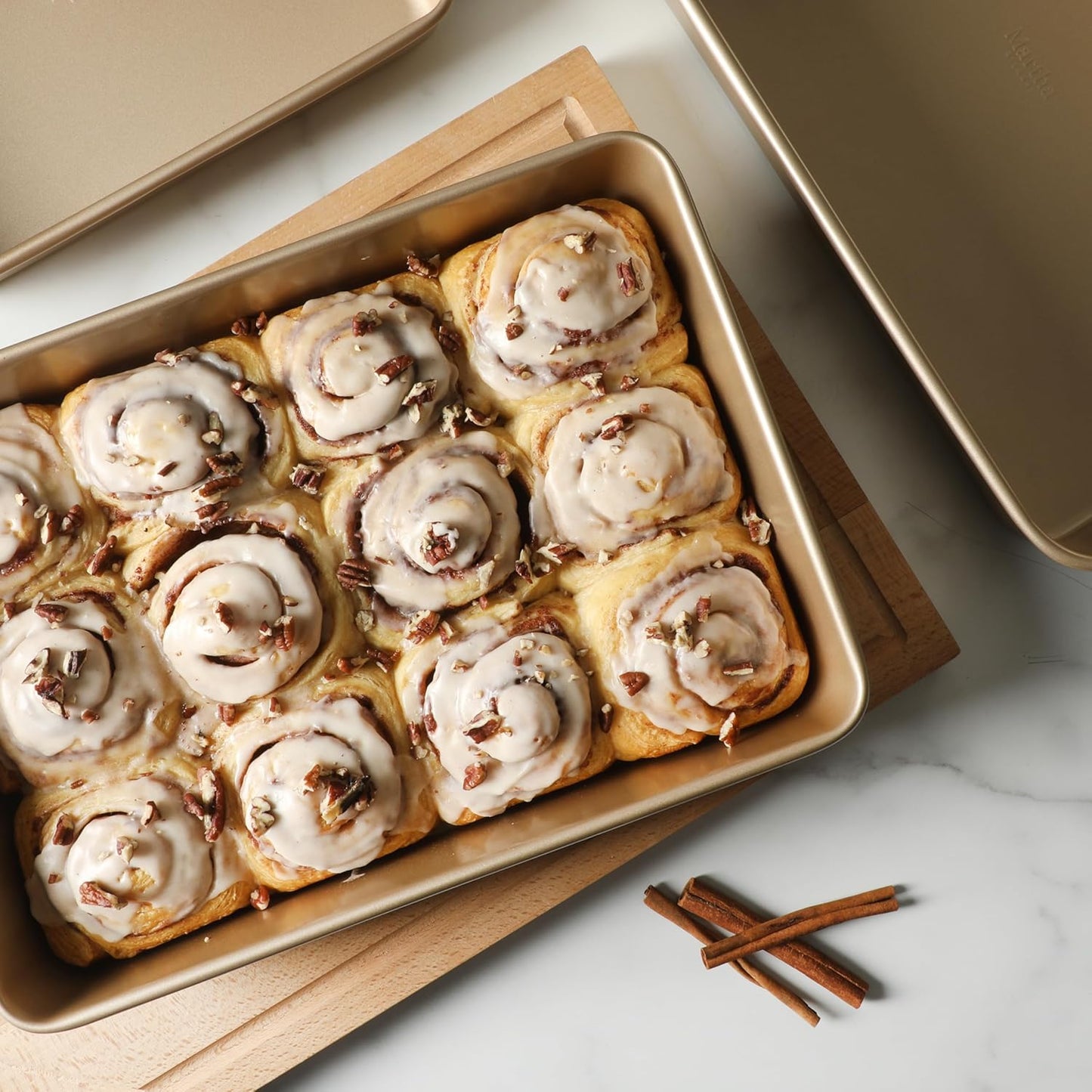 Martha Stewart Gallen 3-Piece Baking Pan Set | Nonstick Ceramic & Carbon Steel | 13", 15", 17" - Champagne