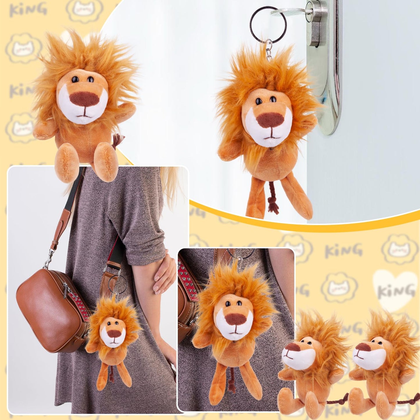 ARELUX 24-Pack Lion Plush Multi-Item Party Supply Set, 6 Inch Soft Stuffed Animal for Gender Reveal Birthday Shower Parties, Carnival Prizes, School Rewards,Keychains