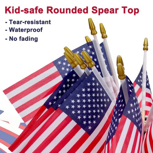 12 Pack Small American Flags - 4x6 Inch Mini USA Hand Held Stick Flag with Safety Spear Top, 250th Anniversary, Memorial Day, Outdoor 4th of July Decorations, Veteran's Day Patriotic Decor