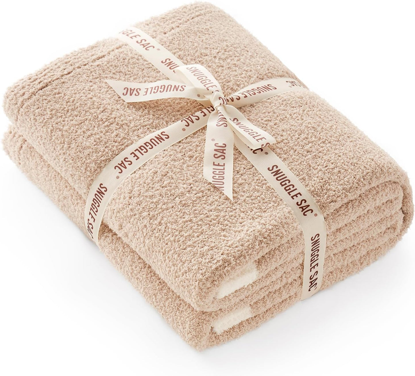 Snuggle Sac Ultra Soft Throw Blanket - Reversible Beige Microfiber | Cozy 50x60 Inches for Couch & Bed