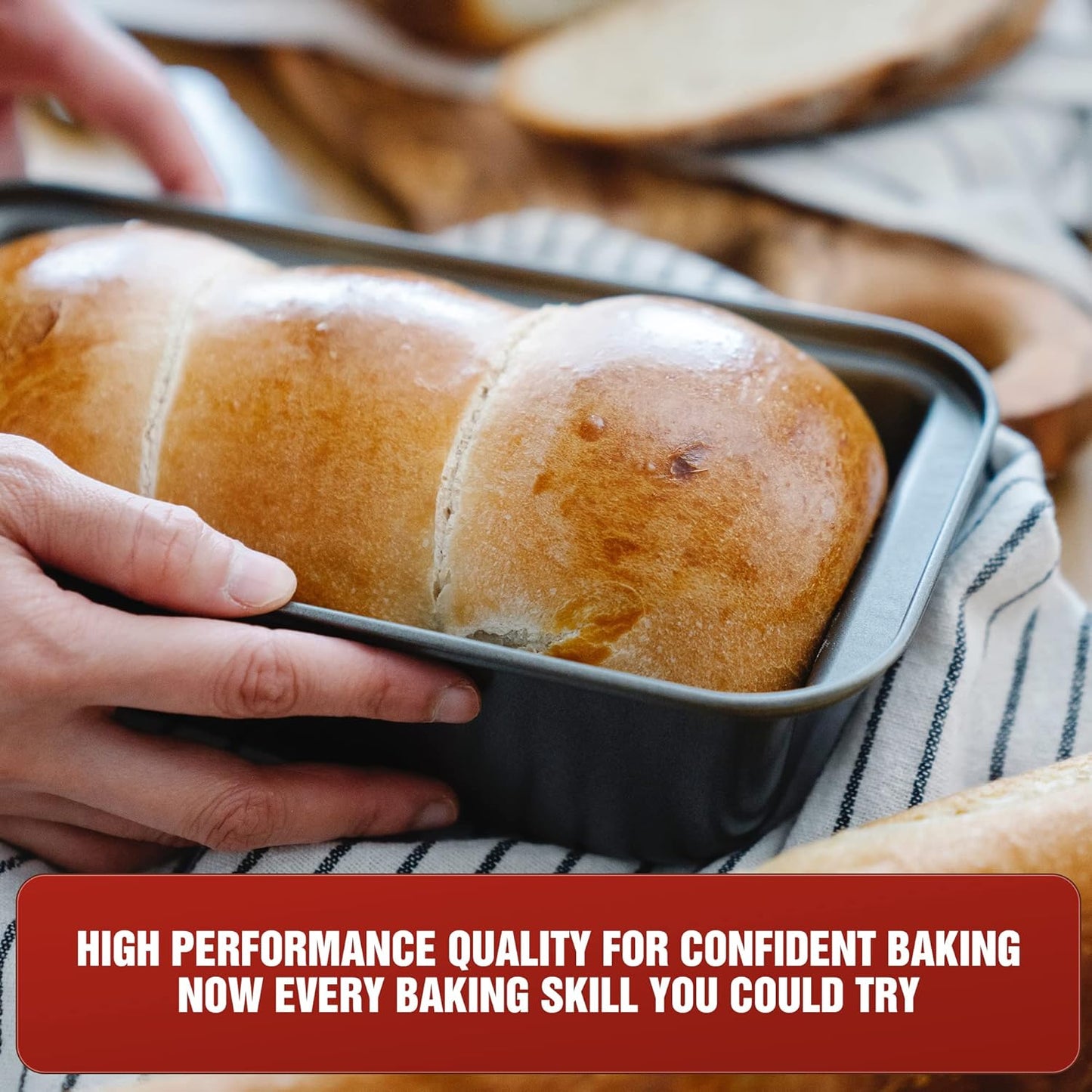 KITESSENSU Carbon Steel Nonstick Loaf Pan - Easy Grip Handles for Baking Bread & Cakes | Set of 2, Gray