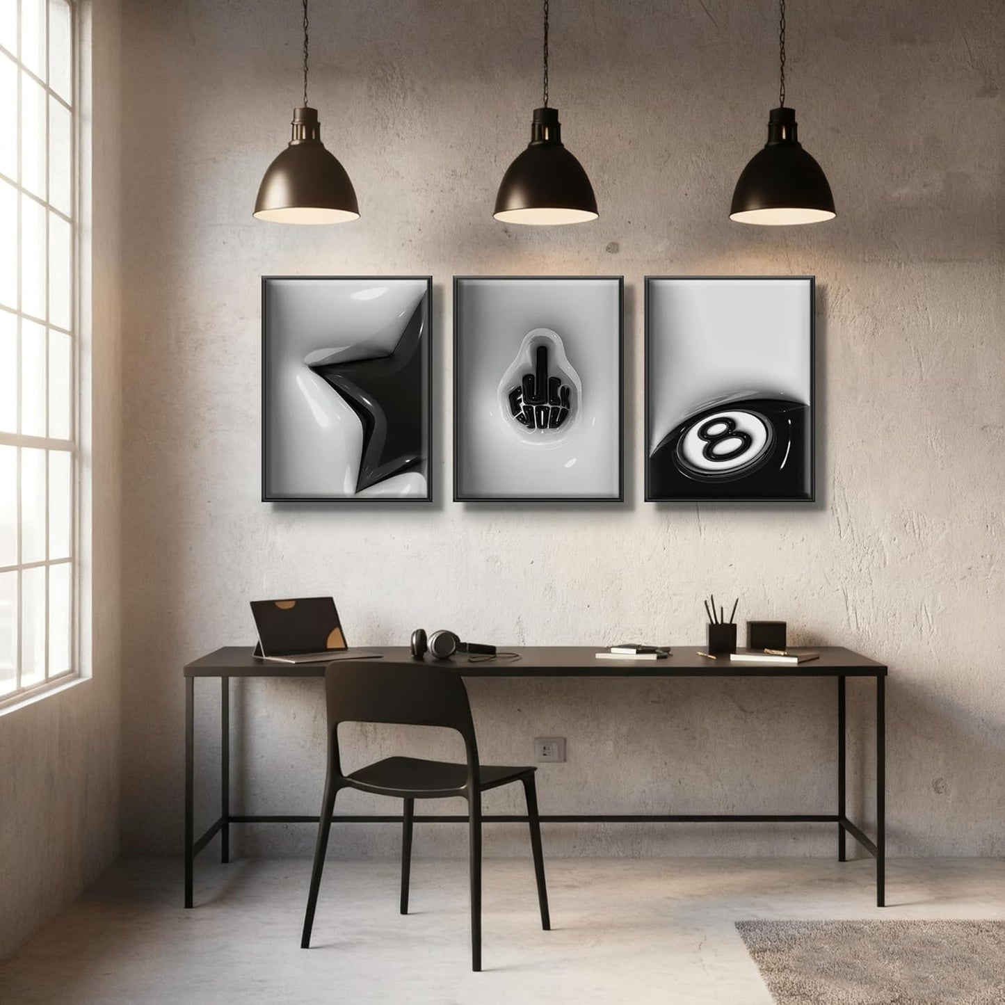 WNRTEKNK Lucky 8 Ball Wall Art - Trendy Black & White Canvas Print for Teen Rooms | 12x16 in Unframed