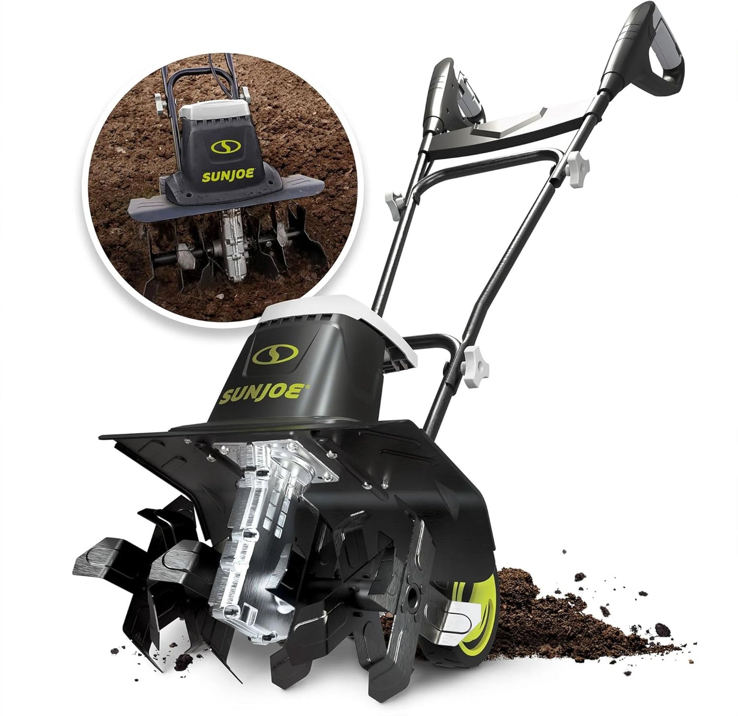 Sun Joe Corded Electric Garden Tiller - 12-Amp Heavy-Duty Cultivator with 16-Inch Steel Tines for Lawn Care