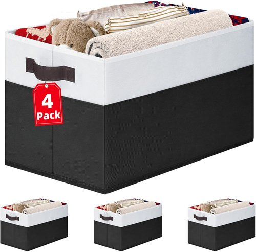 Criusia Large Storage Bins - 4 Pack Collapsible Fabric Organizers for Clothes, Blankets & Towels