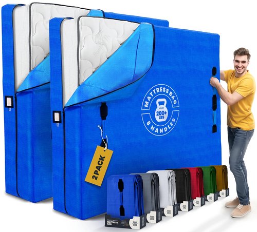 Cali King Mattress Bags - 2 Pack Extra-Thick Reusable Storage Bags with Zippered Closure and 8 Handles for Moving Protection