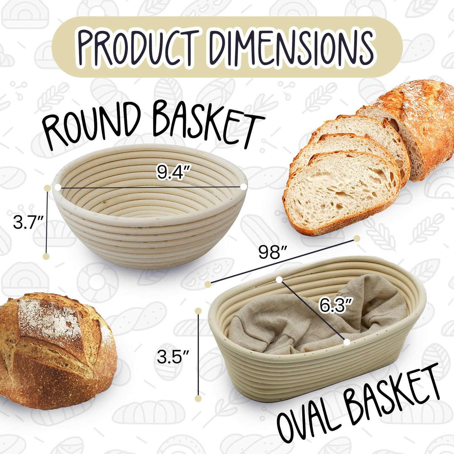 Sourdough Bread Baking Kit Full (15 Piece), Includes 34oz Sourdough Starter Jar, 2 Natural Rattan Proofing Baskets, Pastry Mat, Bread Sling, Dough Whisk, Scrapers, Lame, Perfect Tools for Bakers