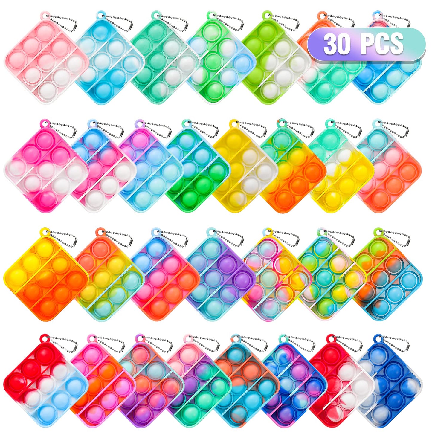 Pop Fidget Toys Bulk Its Party Favors for Kids 4-8 8-12 30 Pack Mini Pop Keychain It Small Fidgets for Classroom Prizes School End of Year Student Gifts from Teacher Birthday Goodie Bag Stuffers