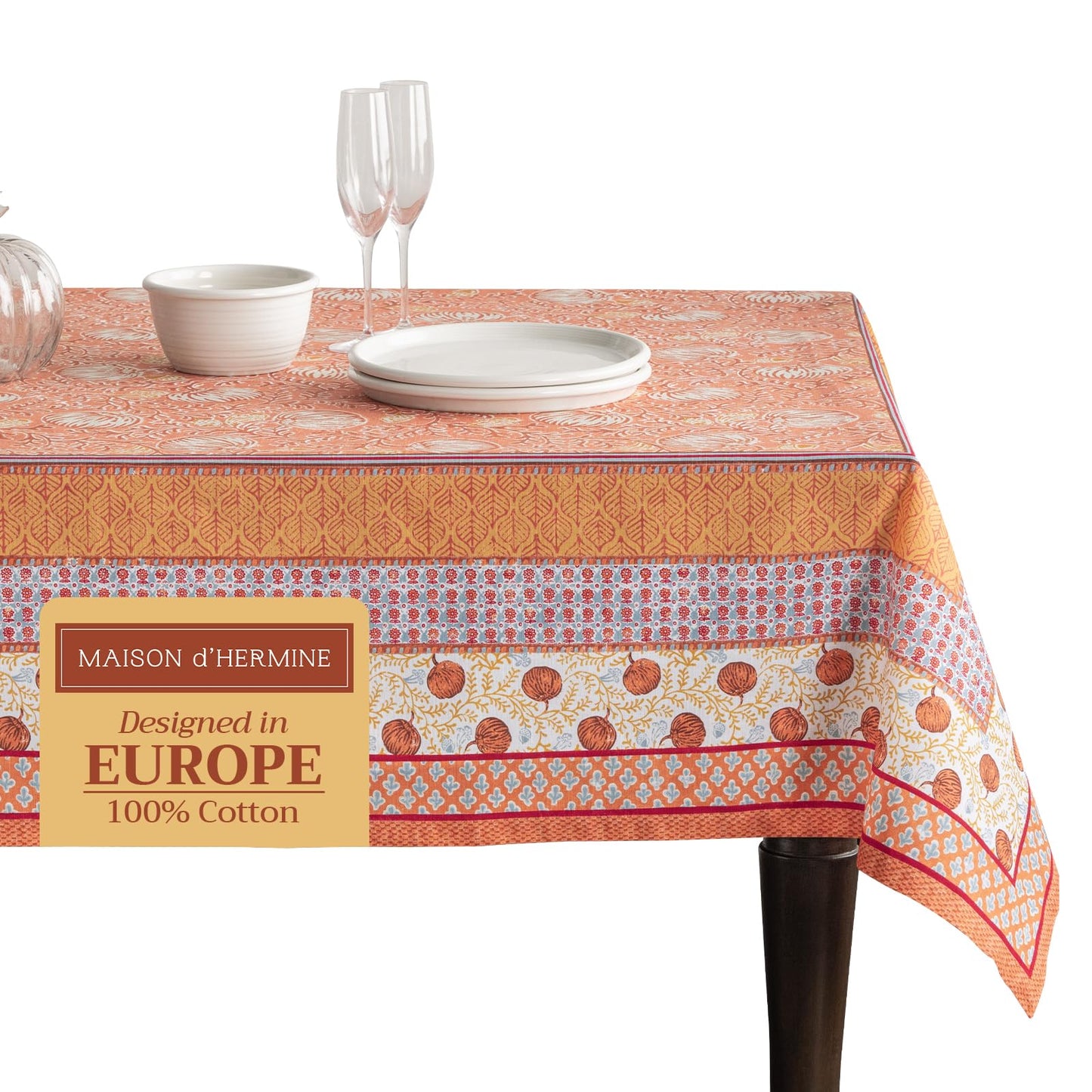 Maison d' Hermine Table Cloth Rectangle Table 100% Cotton 70 x 120 Inches Fall Tablecloth Reusable Everyday Use for Thanksgiving Christmas Decorations Dining Farmhouse Party (Harvest Festival)