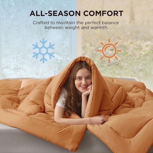 Bedsure Comforter Duvet Insert - All-Season Twin Size Quilted Down Alternative Bedding, Burnt Orange, 88 x 68 Inches