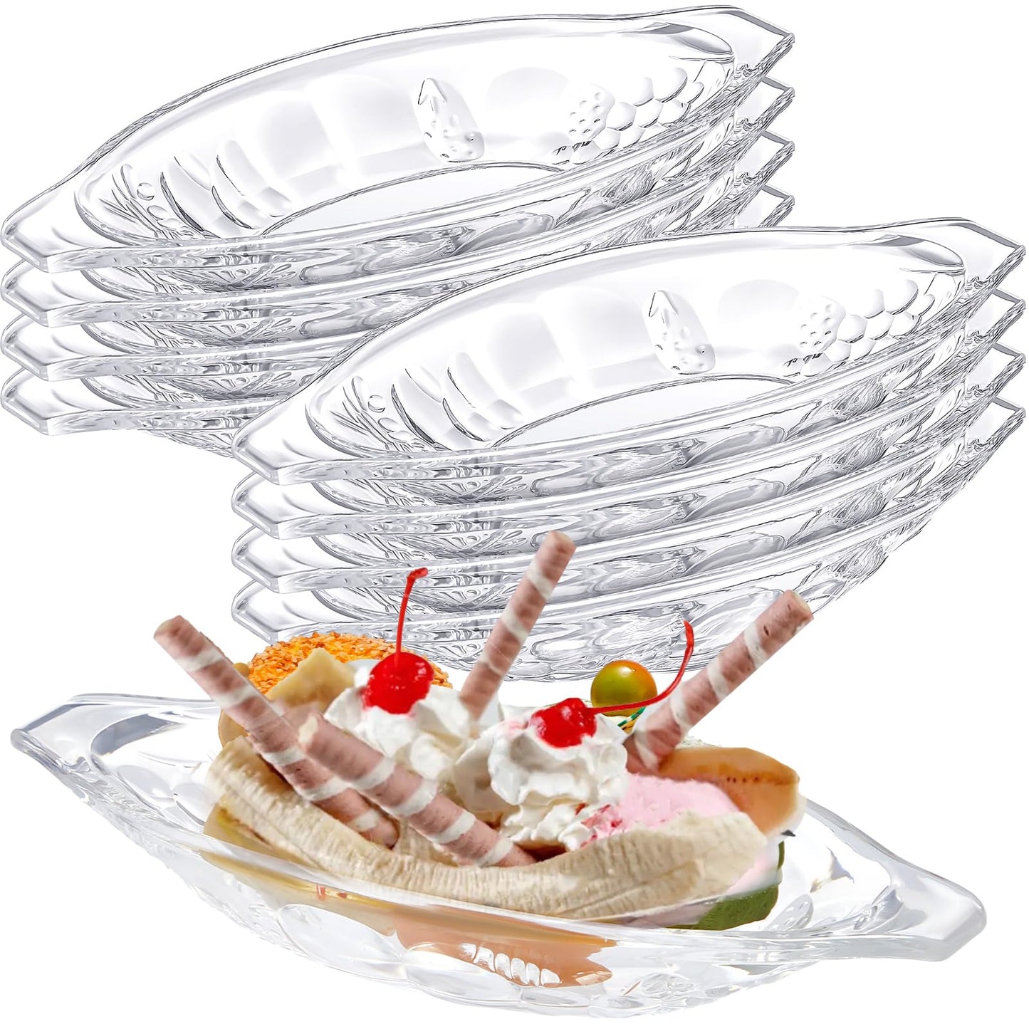 Bokon 16 Pack Banana Split Dish 8 oz Ice Cream Dishes Acrylic Banana Split Bowls Clear Banana Split Boat Plate Serving Dish for Kitchen Yogurt Fruit Snack