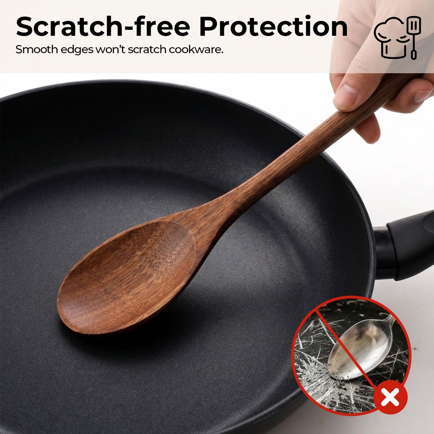 HAKSEN 2PCS Wooden Cooking Spoons, Natural Acacia Wood Kitchen Utensil, 12Inch Large Wooden Mixing Spoons for Nonstick Cookwares, Comfort Grip, Durable, Kitchen Gifts for Women, Cooking Gifts for Men