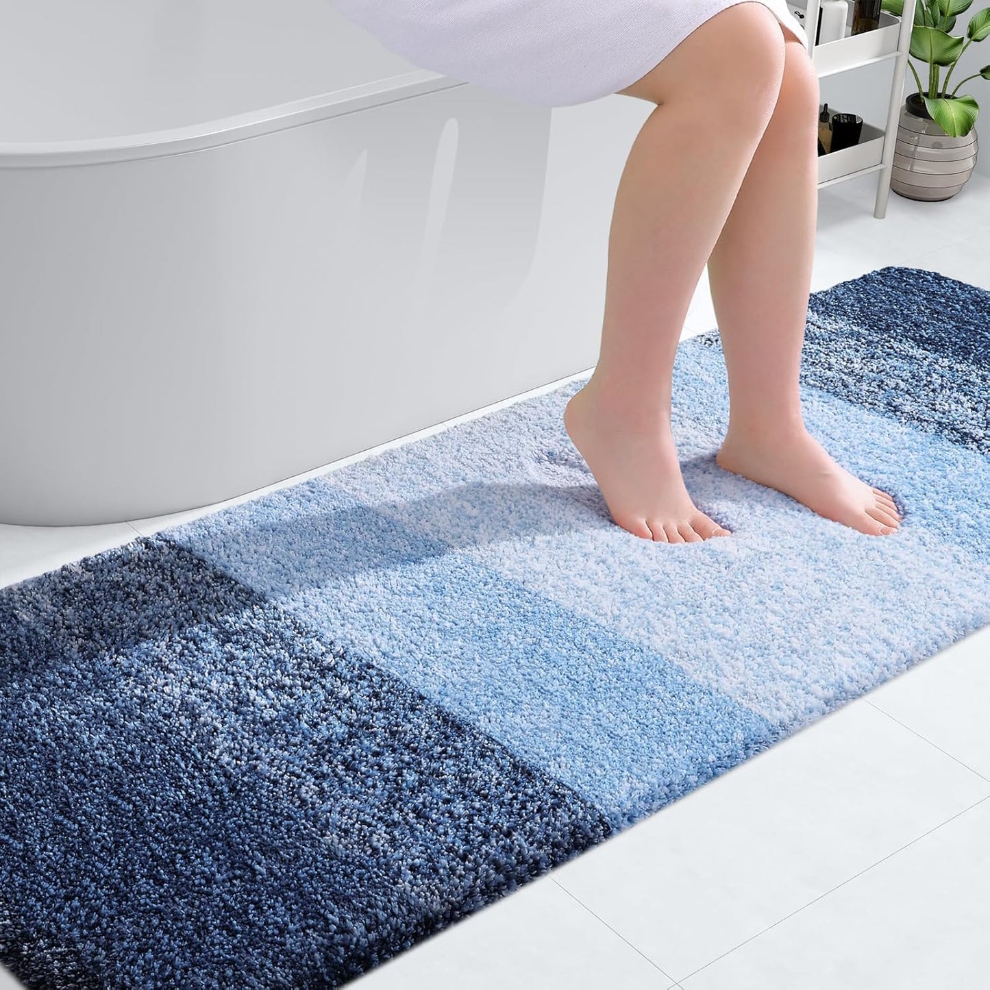 OLANLY Bathroom Runner Rug - Extra Soft Microfiber Mat 70x24 | Quick Dry, Washable, Navy