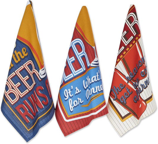 Retro Beer Dishtowel Set - 3 Assorted 18x28 Kitchen Towels for Home Cooking