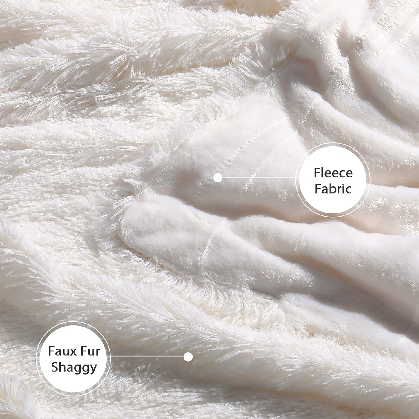 Tuddrom Faux Fur Throw Blanket - Extra Soft & Cozy Reversible Shaggy Design | 50" x 60", Cream White