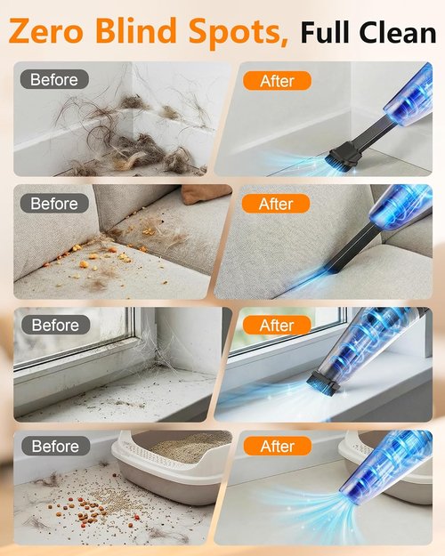 Handheld Vacuum by 15-Min - Cordless 26000Pa Strong Suction | 1000mL Dust Cup, 18-36 Min Runtime